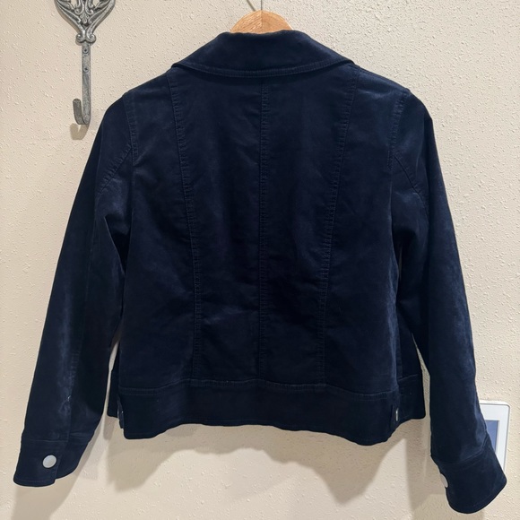 Women’s CHICO’S Navy Blue Velvet Jean Jacket Style Jacket  1Petite - Picture 3 of 10